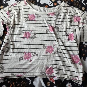 American Eagle Outfitters Pink Floral Striped Tee